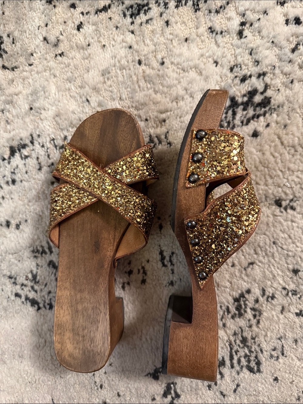 Gold Glitter Crisscross Mule Clogs